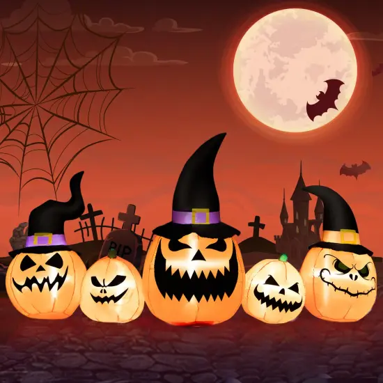 8 Feet Inflatable Pumpkin Family Waterproof Halloween Yard Decoration with LED Lights {2}