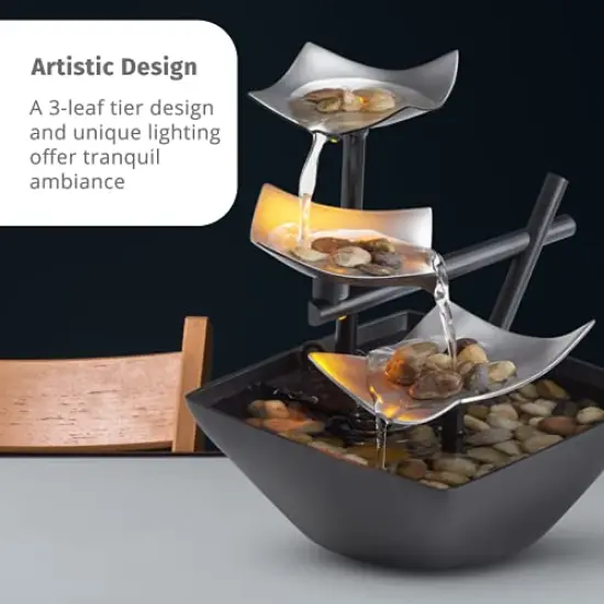 Tabletop Water Fountain, Home D&eacute;cor Soothing Sound Machine with Automatic Pump, Deep Basin and Natural River Rocks. Indoor Zen Relaxation for Office, Living Room, or Bedroom D&eacute;cor. 8.25&rdquo; Tall {1}