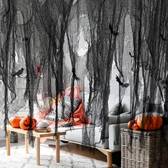Watayo 500x39 Inch Large Size Halloween Creepy Cloth-Halloween Black Scary Spooky Cloth-Windows Doorways Cover Gauze for Halloween Party Haunted House Decor {1}