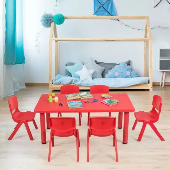 Kids Plastic Rectangular Play Table with Steel Pipe Suitable for Indoor or Outdoor Use Red {2}