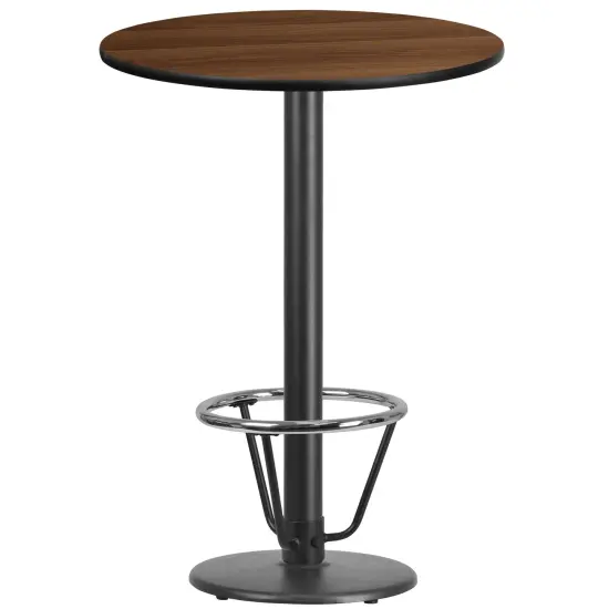 Emma and Oliver 30" Round Laminate Bar Table with 18" Round Foot Ring Base Walnut {1}