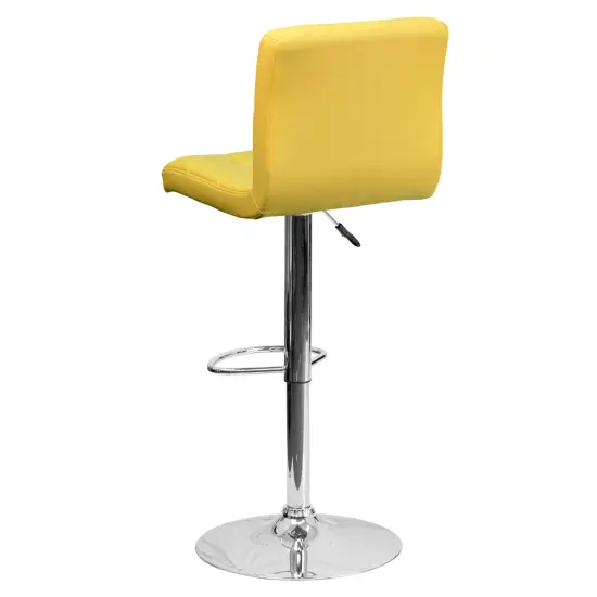 Emma and Oliver Quilted Vinyl Swivel Adjustable Height Barstool with Chrome Base Yellow {4}