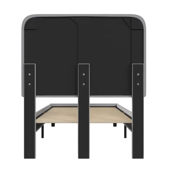 Merrick Lane Remi Platform Bed with Headboard - Upholstered Frame - 14 Wooden Slats - No Box Spring Required {4}