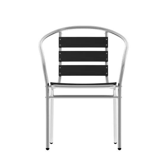 Emma and Oliver Aluminum Commercial Indoor-Outdoor Restaurant Stack Chair with Triple Slat Faux Teak Back {8}