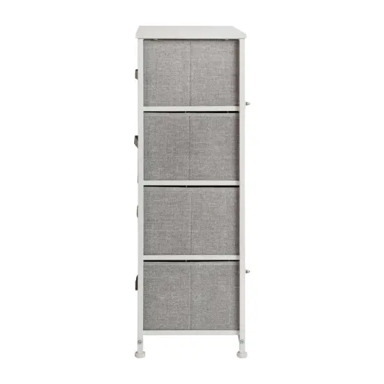 Emma and Oliver 4 Drawer Vertical Storage Dresser with Wood Top & Fabric Pull Drawers White/Gray {5}