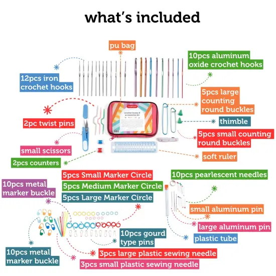 Incraftables Crochet Hook Set with Case 100pcs. Best Crochet Hook Kit for Beginners & Professionals. Ergonomic Crochet Tools with Needles, Scissors, Ruler, Head Pins & Accessories for Kids & Adults {3}