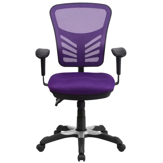 Emma and Oliver Mid-Back Mesh Triple Paddle Swivel Ergonomic Office Chair with Adjustable Arms Purple {3}