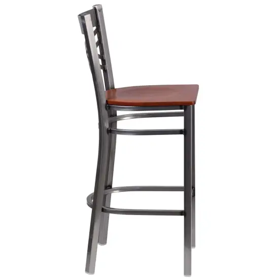 Emma and Oliver 2 Pack Clear Coated "X" Back Metal Restaurant Barstool BlackVYL/ClearCoated {9}