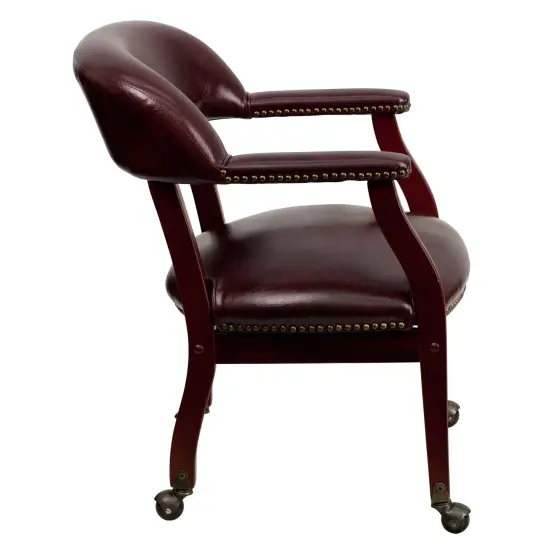 Emma and Oliver Conference Chair with Accent Nail Trimand Casters Oxblood Vinyl {5}