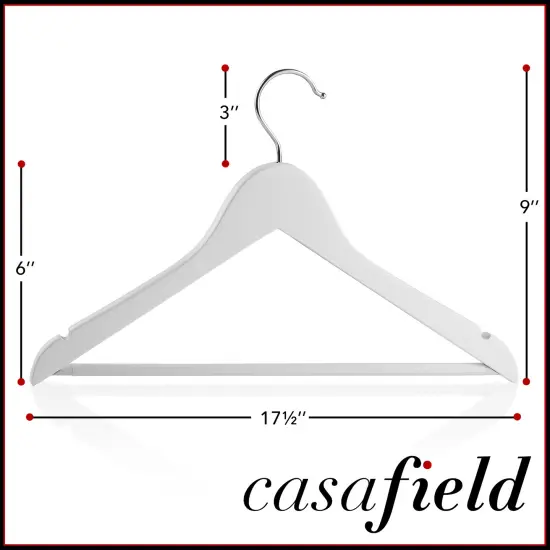 Casafield - 40 Wooden Suit Hangers - Premium Lotus Wood with Notches & Chrome Swivel Hook for Dress Clothes, Coats, Jackets, Pants, Shirts, Skirts {5}