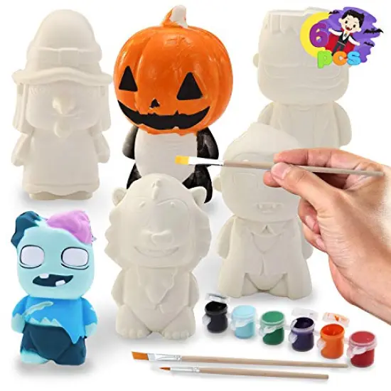 JOYIN Halloween Squishy Coloring Craft Kit with 6 Different Characters, 3 Paints and Paint Tubs, Art & Craft Kit DIY Toy Set Make Your Own Halloween Squishy Friends {1}