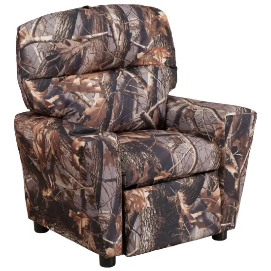 Emma and Oliver Contemporary Kids Recliner with Cup Holder Camouflage Fabric {1}