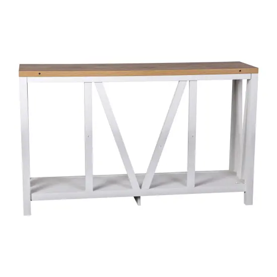 Merrick Lane Erikson Modern Farmhouse Engineered Wood Sofa Table with Wood Bracing and Lower Shelf WhiteWash/WarmOak {4}