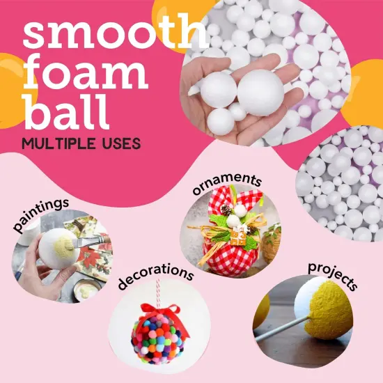 Incraftables Foam Balls 240pcs (0.8, 1.2, 1.6 & 2 inch). Assorted Foam Balls for Crafts. White Foam Balls for Solar System Project, DIY Arts & Slime. Best Round Large & Small Foam Balls {4}