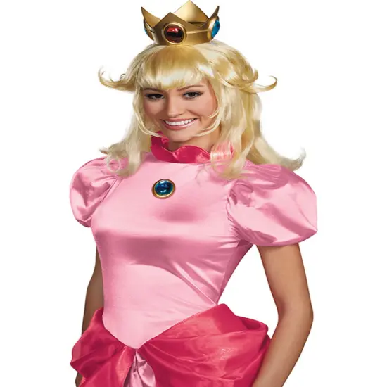 Womens Long Blonde Mario Brothers Princess Peach Costume Accessory Wig {1}