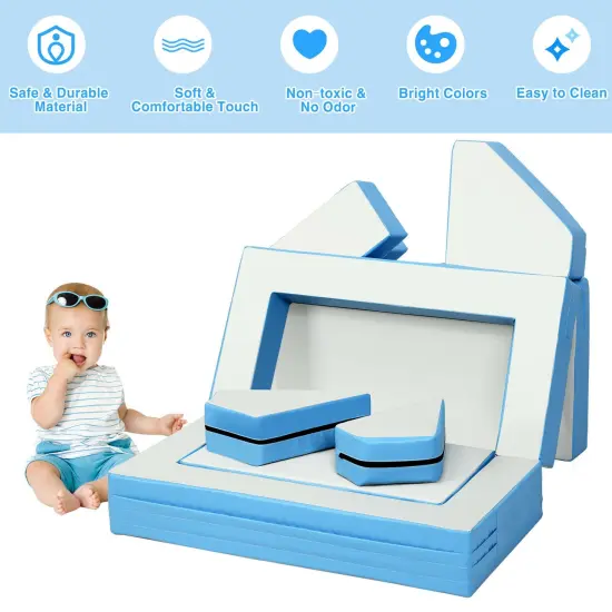 4-in-1 Crawl Climb Foam Playset Versatile Indoor Fun for Kids Blue {5}