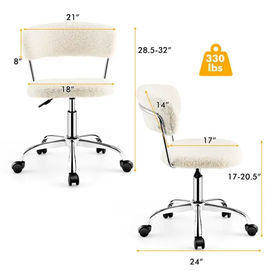 Computer Desk Chair Adjustable Sherpa Office Chair Swivel Vanity Chair {4}