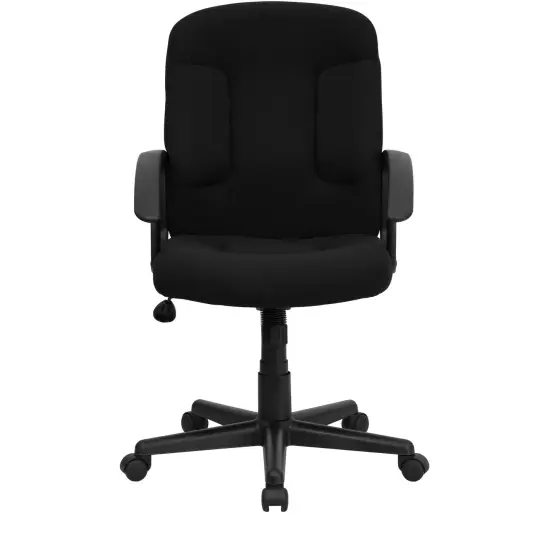 Emma and Oliver Mid-Back Fabric Executive Swivel Office Chair with Nylon Arms Black {3}