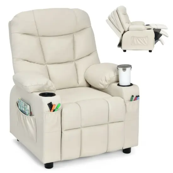 Kids Recliner Chair with Cup Holders Suitable for Children's Room, Living Room and Bedroom Brown {10}