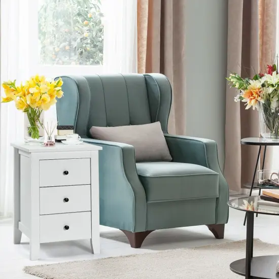 Modern Nightstand End Beside Table with 3 Storage Drawers and Open Platform White {6}