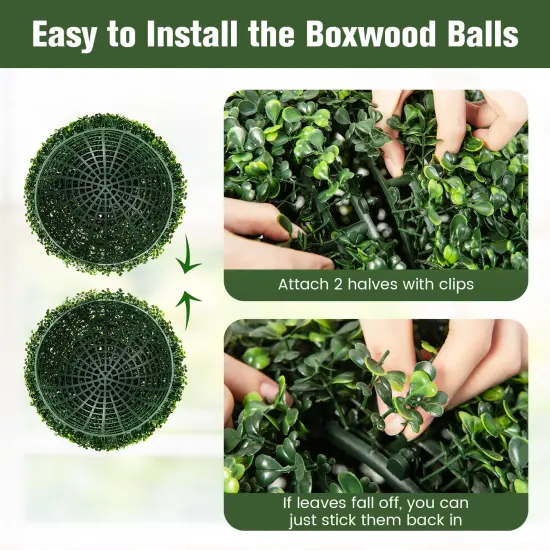 2 Pieces Artificial Boxwood Topiary UV Protected Indoor-Outdoor Balls {3}