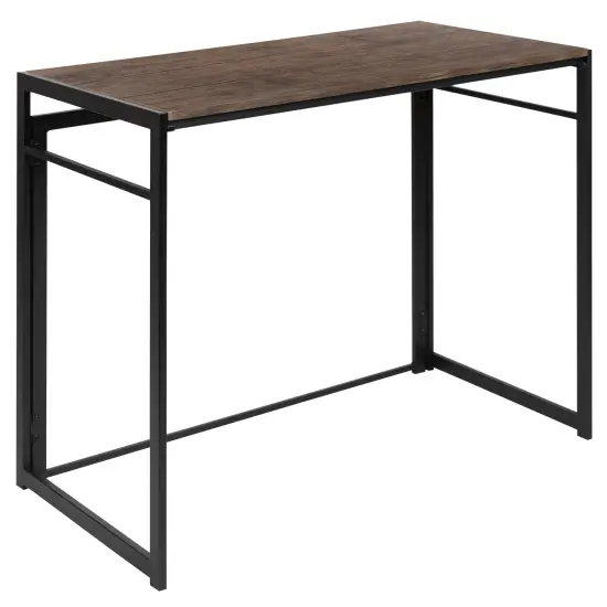 Merrick Lane Perth Folding Computer Desk with Rustic Wood Grain Finish and Metal Frame, Folding Laptop Desk for Home Office {1}