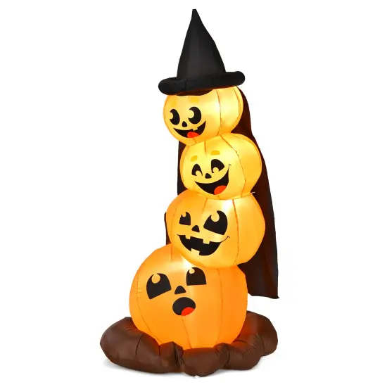 7 Feet Halloween Inflatable Pumpkin Combo with Witch's Hat and LED Lights {3}