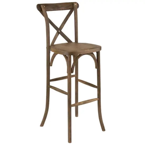 Merrick Lane 30 Inch Bistro Style Bar Height Wooden Cross Back Dining Stool Dark Antique {1}