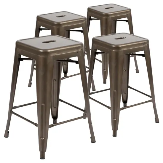 Emma and Oliver 4 Pack 24" High Metal Indoor Counter Bar Stool - Stackable Stool Gun Metal {1}