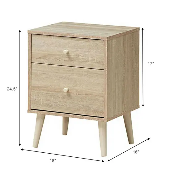 Freestanding Wooden Beside End Side Table Nightstand with 2 Deep Drawers Natural {4}