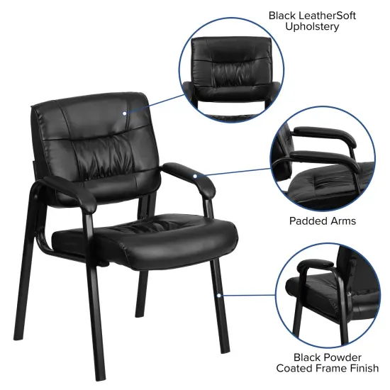 Emma and Oliver Faux Leather Executive Reception Chair with Powder Coated Frame BlackLeaSoft/Black {2}