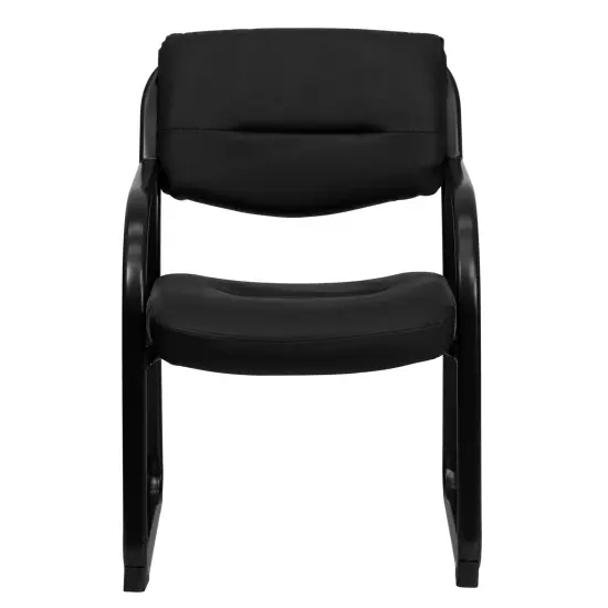 Emma and Oliver Leather Executive Side Reception Chair with Sled Base Black {3}