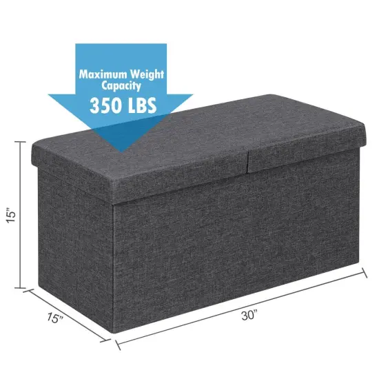 30 Inch Folding Storage Ottoman with Lift Top Dark Grey {4}