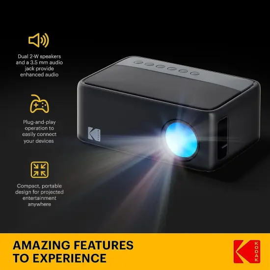 KODAK FLIK X1 Mini Pico Projector, Compact 100" Mini Projector with Remote Control & Speakers Black {2}