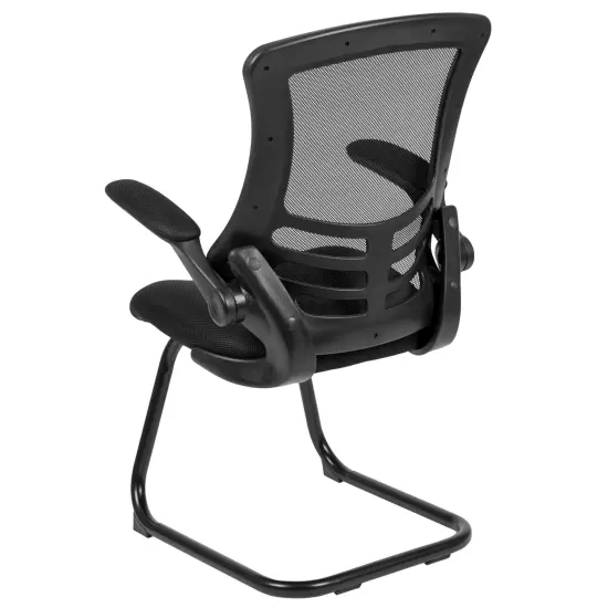 Emma and Oliver Mesh Sled Base Side Reception Chair with Flip-Up Arms-Office Waiting Room Black Mesh {4}