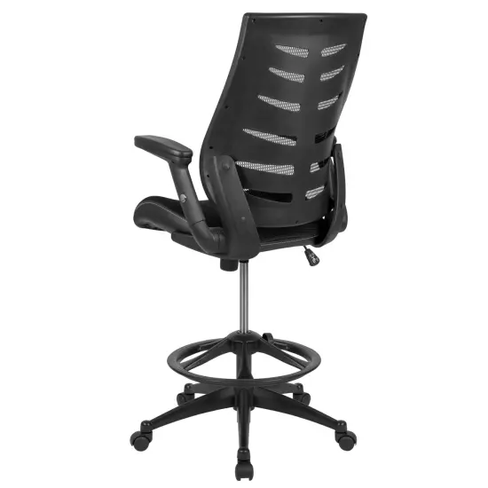 Emma and Oliver High Back Mesh Ergonomic Drafting Chair with Adjustable Flip-Up Arms Black {4}