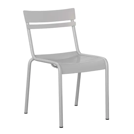 Emma and Oliver Rennes Armless Powder Coated Steel Stacking Dining Chair with 2 Slat Back for Indoor-Outdoor Use Silver {1}