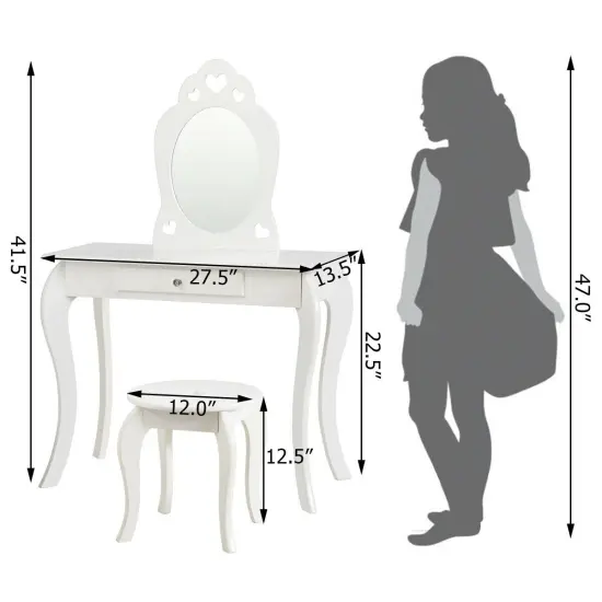 Kids Princess Makeup Dressing Play Table Set with Mirror White {4}