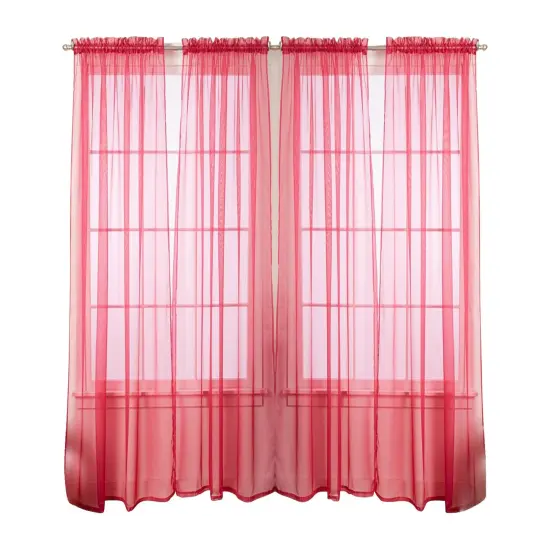 J&V TEXTILES 4-Pack Value: Solid Sheer Window Curtain Panels BRIGHT ROSE {1}