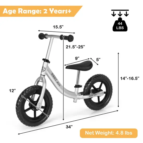 Aluminum Adjustable No Pedal Balance Bike for Kids-Black {4}