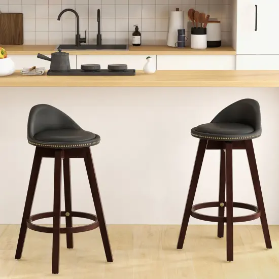 2 Pieces Cushioned Swivel Bar Stool Set with Low Back and Footrest {2}