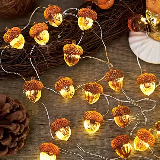 Thanksgiving D&eacute;cor 3D Acorn Decorations Autumn D&eacute;cor String Lights, Acorn Fall Harvest Decorative Lights 10ft 30LED USB Plug in Battery Operated for Bedroom Garland Fireplace Mantel Wreath Decor {1}