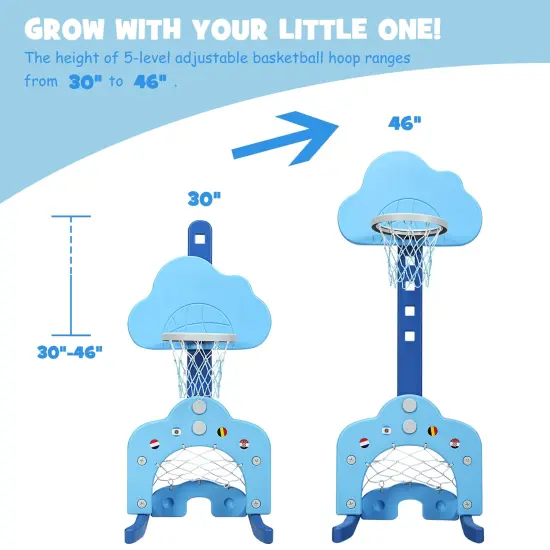 3-in-1 Kids Basketball Hoop Set with Balls Perfect for Indoor-Outdoor Use Blue {5}