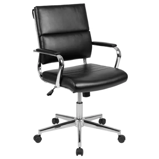 Merrick Lane McEntyre Ergonomic Swivel Office Chair Panel Style Mid-Back Computer Desk Chair with Padded Metal Arms & Base White {6}