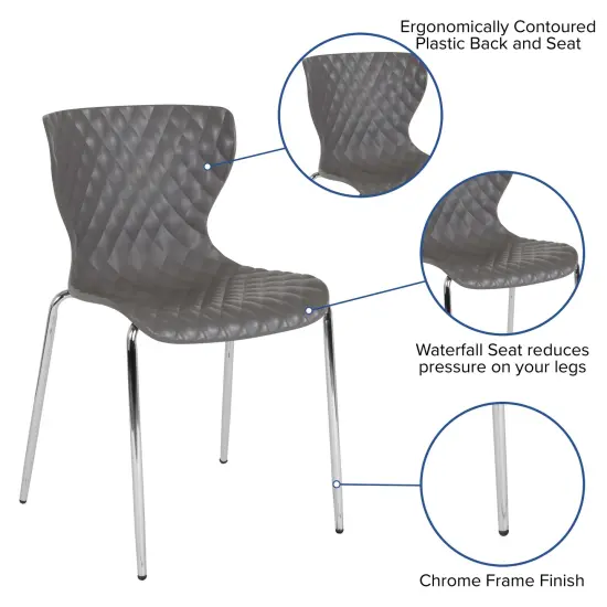 Emma and Oliver 4 Pack Contemporary Design Plastic Stack Chair Gray {2}