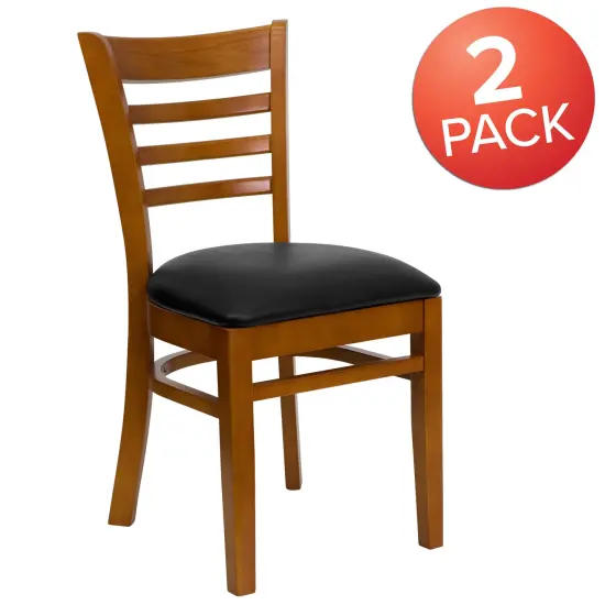 Emma and Oliver 2 Pack Ladder Back Wooden Restaurant Chair BlackVinyl/Cherry {5}