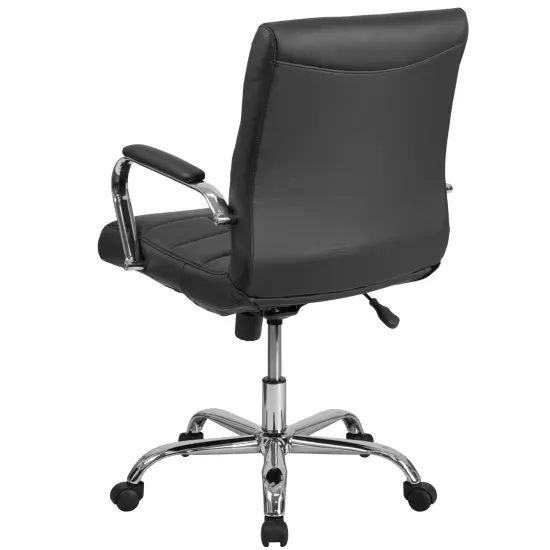 Emma and Oliver Mid-Back Vinyl Executive Swivel Office Chair with Chrome Base and Arms Black {4}