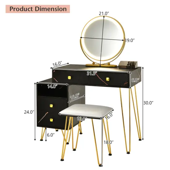 Modern Dressing Table with Storage Cabinet Black {4}