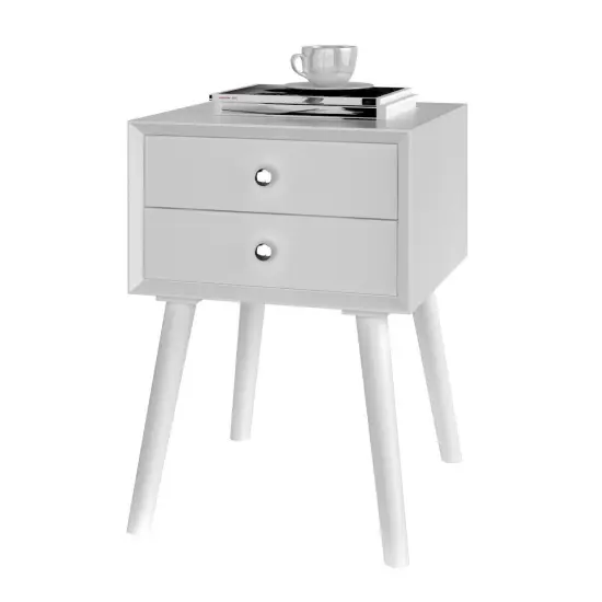 23.5 Inch Nightstand End Side Table with 2 Storage Drawers and Rubber Wood Legs White {5}
