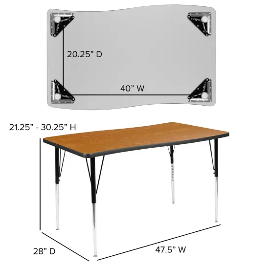 Emma and Oliver 28"W x 47.5"L Rectangle Wave Flexible Collaborative Adjustable Height Activity Table Grey {10}